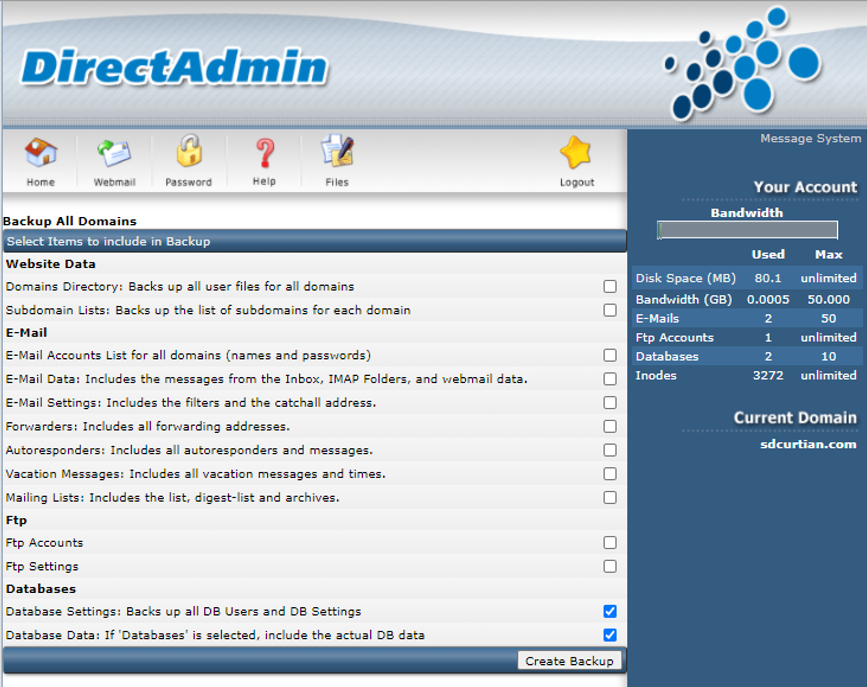 วิธีการสำรองฐานข้อมูล : select database option