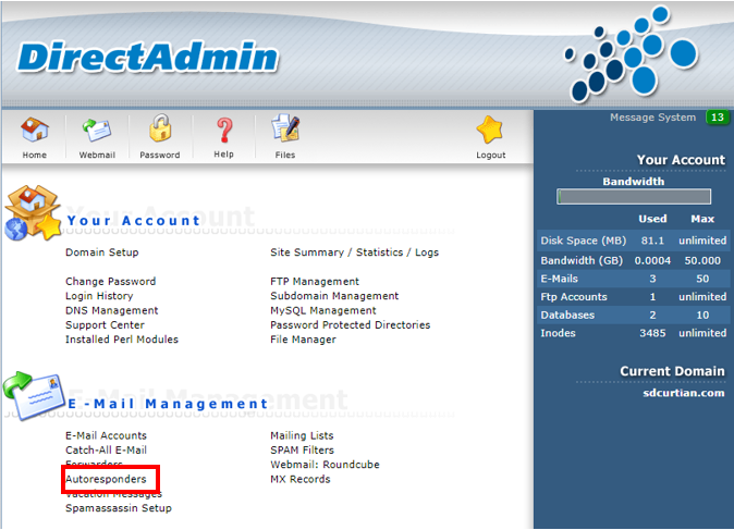 วิธีการใช้งาน Autoresponders บน DirectAdmin : Autoresponders