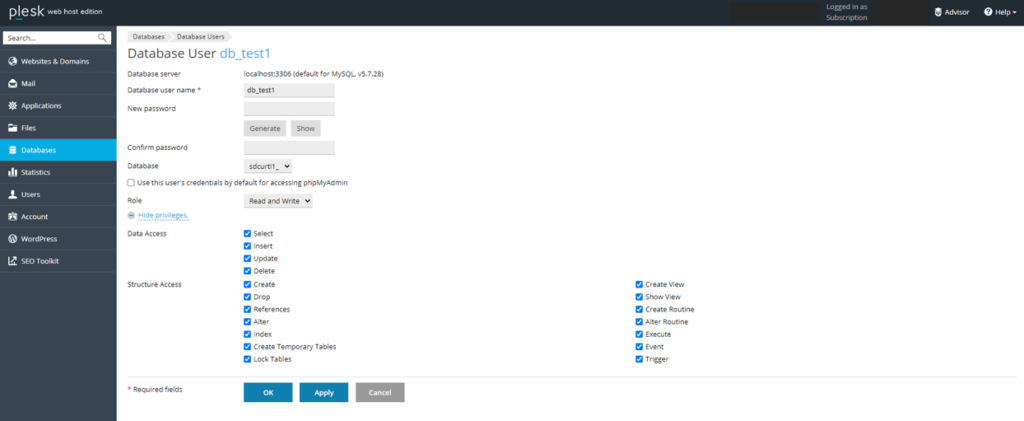 การเชื่อมต่อ Database จากภายนอกบน Control Panel Plesk 4 : allow access