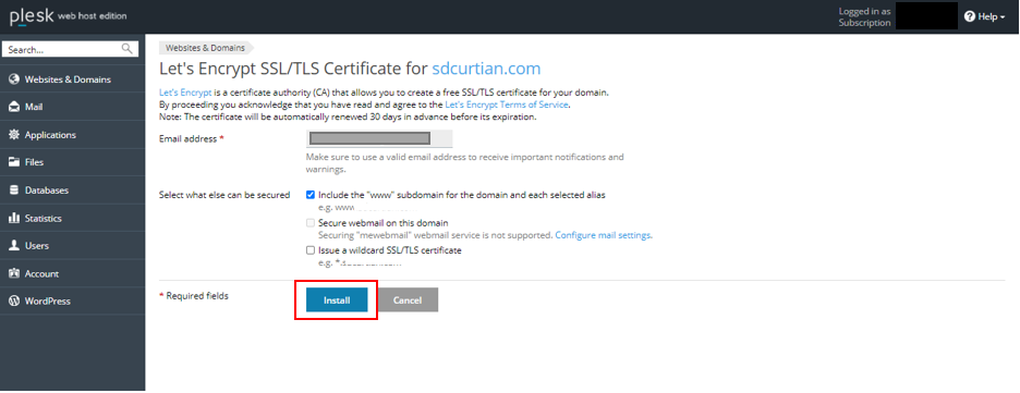 วิธีการ Install และ เปิดใช้ HTTPS ด้วย Let’s Encrypt ใน Plesk : instrall